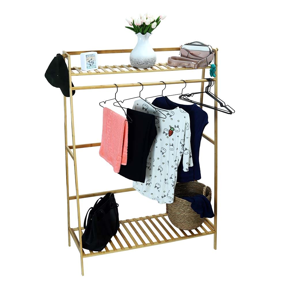 Buy YATAI Wooden Wardrobe Bamboo Clothes Rack Coat Hanging Rail With 2