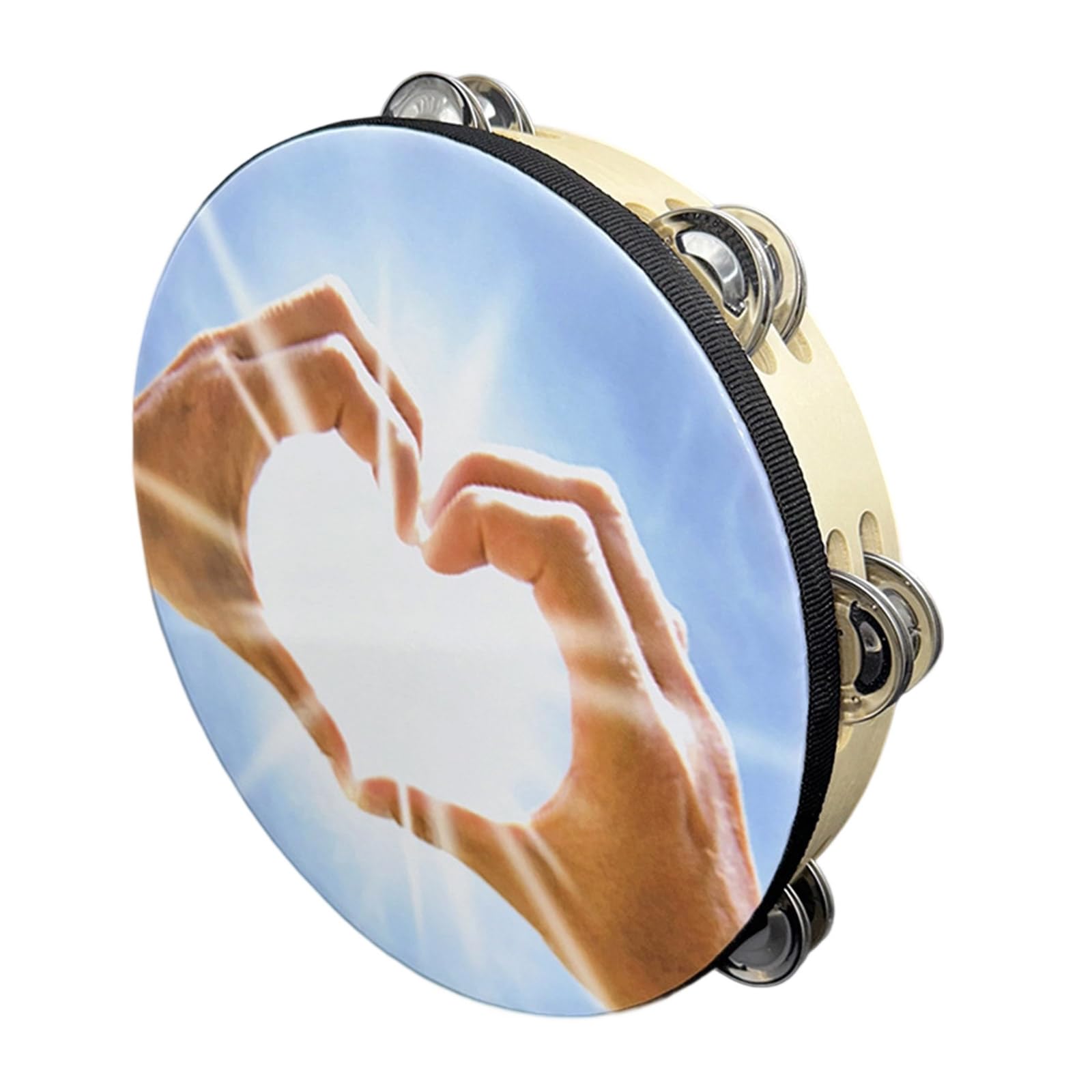 Tamburello a percussione portatile Materiali naturali Costruzione Campane in metallo Strumento di apprendimento musicale Adatto a tutte le età Tamburello professionale in lega