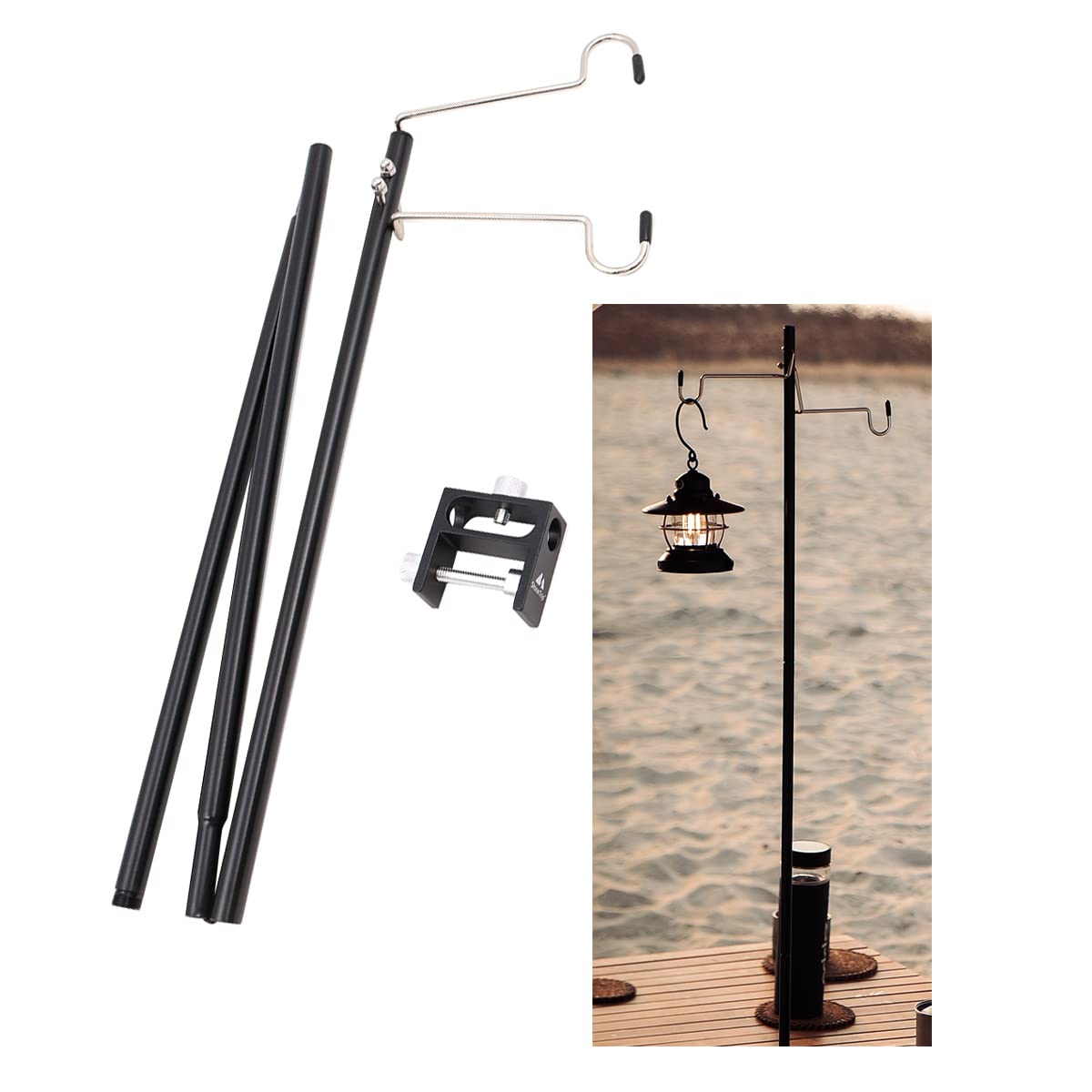 NUZAMAS Lampe de camping double - Support universel - 4 sections - 120 cm - En alliage d'aluminium léger - Pour randonnée pique et randonnée en plein air - Avec sac de transport