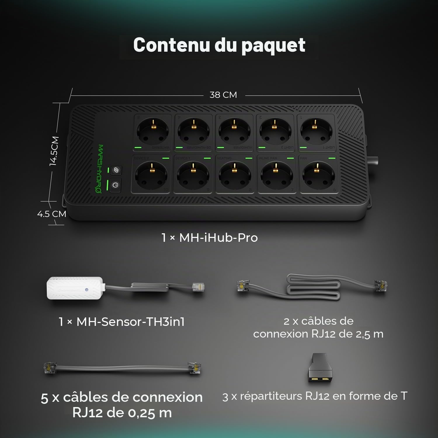 Mars Hydro iHub-Pro 10AC Power Strip Kit, 10-Outlet All-in-One Smart Grow Room Hub, WiFi Environmental Control for Light, Temperature, Humidity & VPD