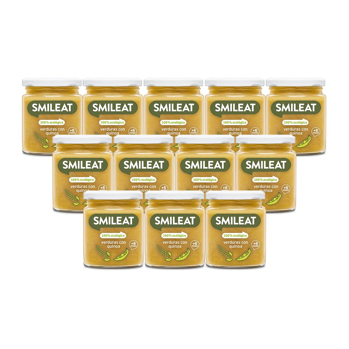 Smileat - Tarritos Ecológicos de Verduras, Ingredientes Reales, para Bebés desde 6 Meses, sin Gluten, Sabor Verdura con Quinoa - Pack de 12 Tarros x 230 g = 2760 g