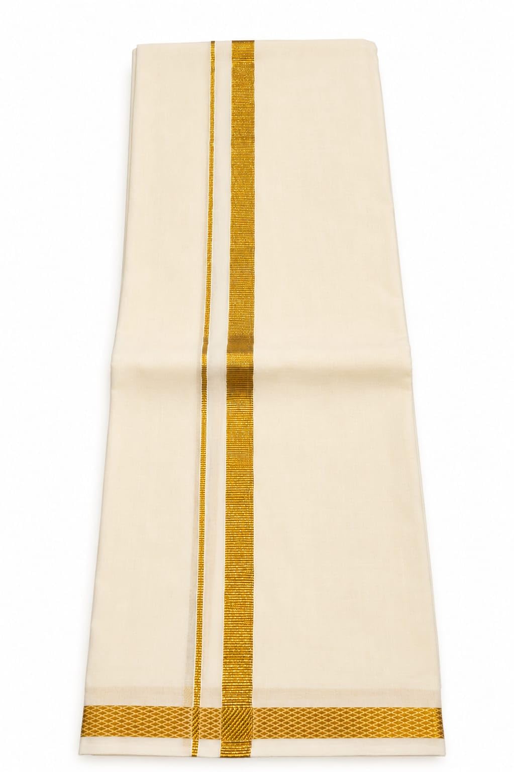 | Cotton Traditional Angavastram Cream Colour with Golden Jari Border.-image-40