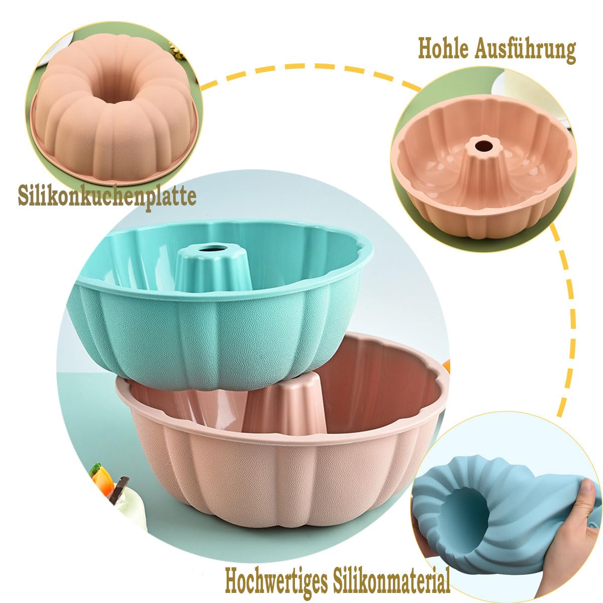 Holzsammlung Moule à Kouglof En Silicone, Rond Anneau Cuisson Cannelé Moule à Pain Anti-adhérent