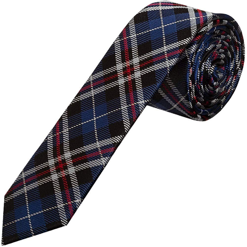 Chatsworth Collection Blue and White Tartan Silk Skinny Boys Tie