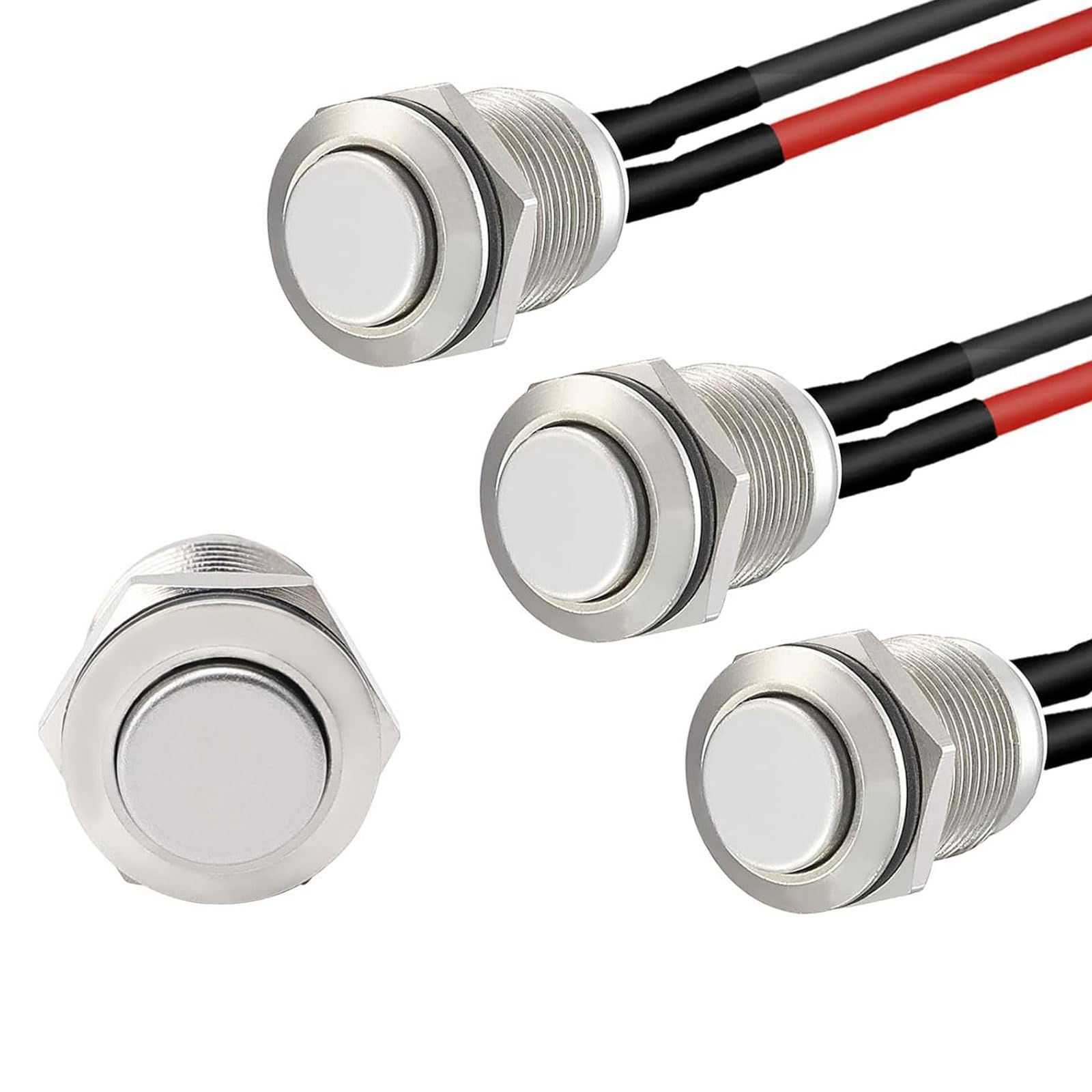 12V Prewired Waterproof Push Button Switch – Momentary (Self-Reset) Stainless Steel Mini Round Push Start Button, Small Round 12mm Power Switch, IP65 Metal Pushbutton for Car DIY Electronics (3)