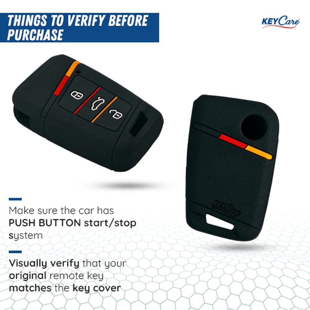 Keycare® Silicone Key Cover Compatible for Kodiaq, Octavia, Superb 3 Button smart Key (Push Button Start Models) (Black) 3