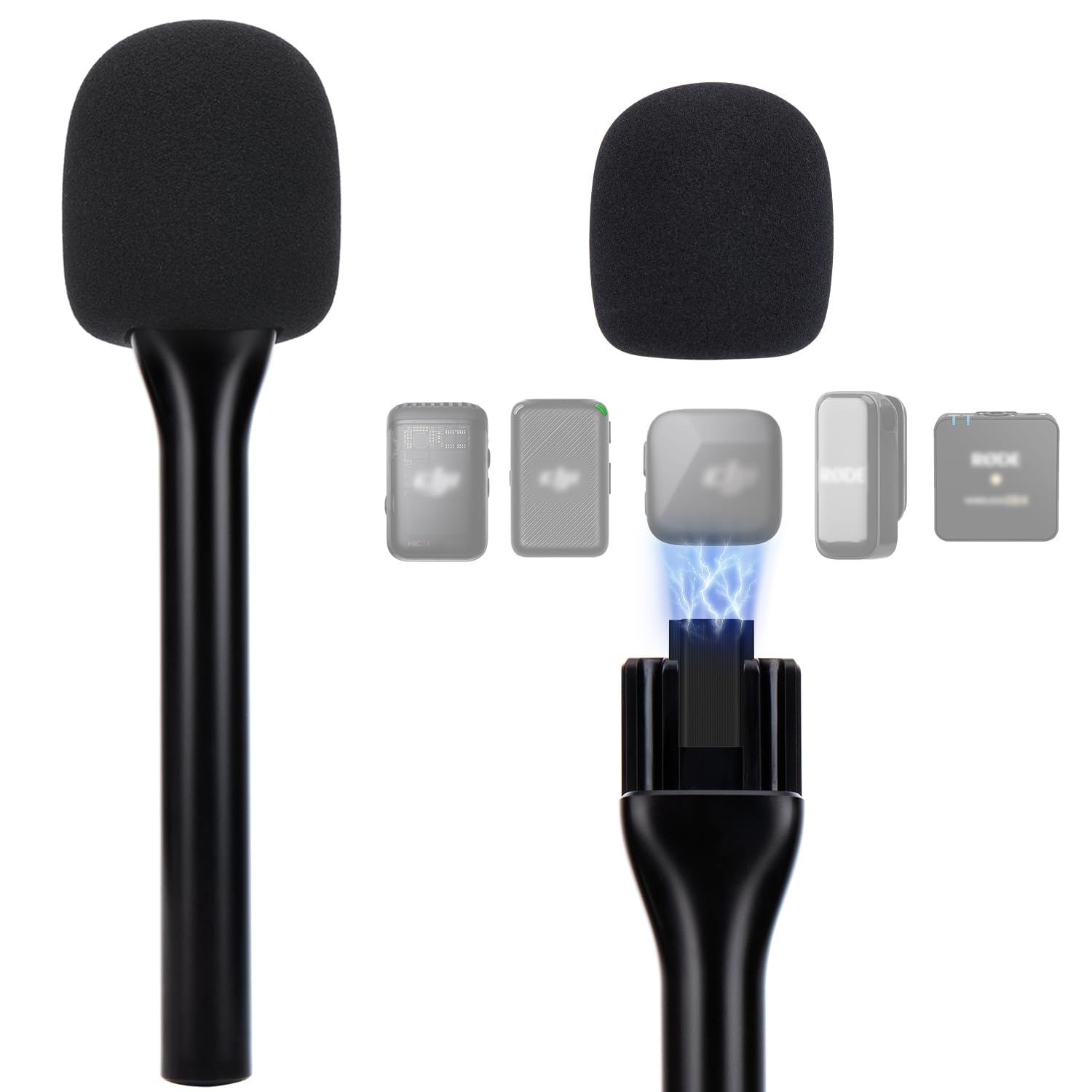 SUNMONMagnetic Wireless Mic Holder for DJI Mic Mini, Mic Stand for DJI Mic1/2, Portable Handheld Microphone Interview Stand for Rode Wireless Micro/GO 2/ME/Pro (Magnetic Handheld with 1 Pop Filter)