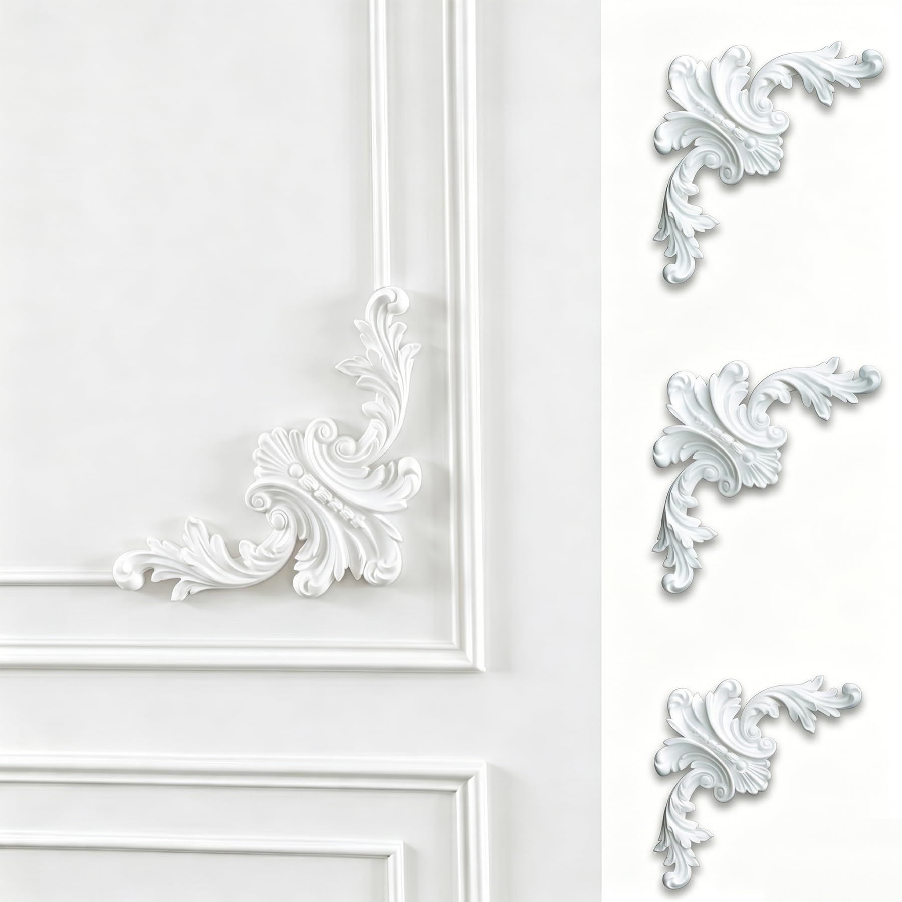 4 PCS Angolari Decorativi per Pareti E Soffitti in PU Modanature Angolari 3D con Decorazioni Floreali Profili Decorativi Verniciabili per Cornici E Angoli Elegante Finitura