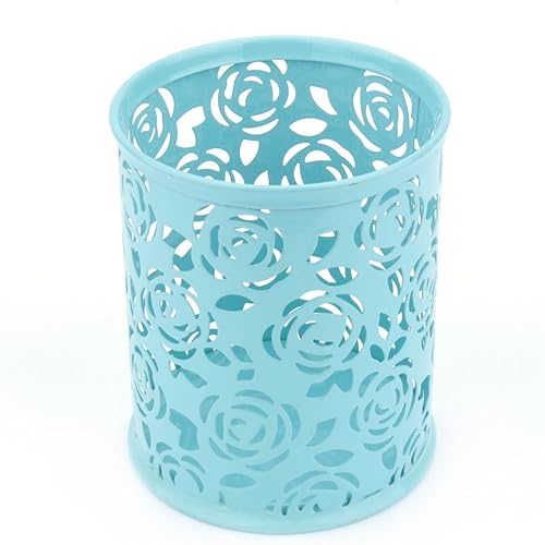 Estink Contenedor para bolígrafo, con patrón de flores de rosas huecas, contenedor de metal para lápices, contenedor multiusos para maquillaje y