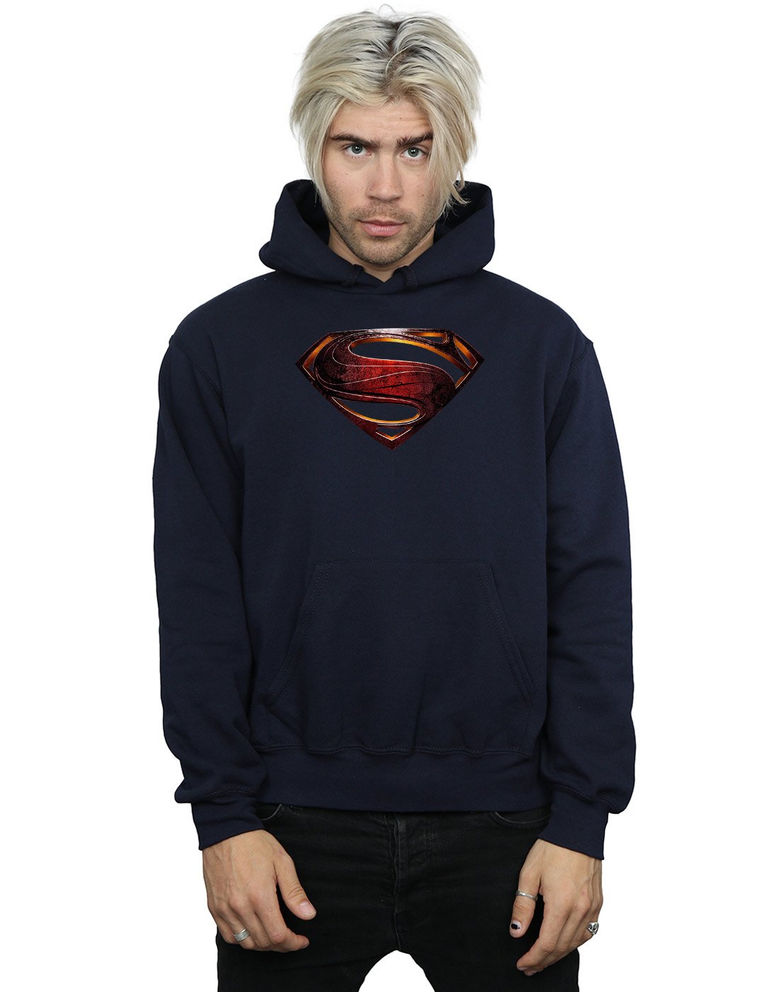 DC Comics Men's Justice League Movie Superman Emblem Hoodie Large Navy Blue