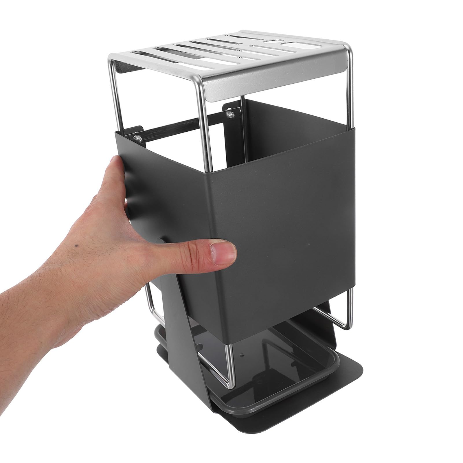 Bloc à Couteaux Rotatif en Acier Inoxydable Gris 1 Pièce Support à Couteaux Cuisine avec Fentes Réglables Organiseur Compact pour Ciseaux et à Aiguiser Rangement Vertical