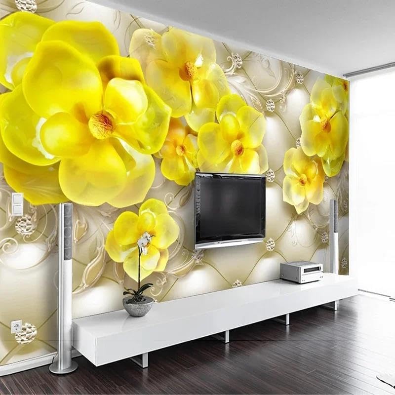 Peinture murale jaune paysage floral 3D moderne pour décoration de salon et chambre 150x105 cm
