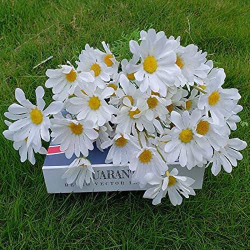 Image of EVER WIN Artificial White Flowers for Decoration Table Centerpieces - Silk Faux Flowers Daisies Colorful Flowers Bouquets with Stems for Table Centerpieces Decoration Outdoors - 12 Bundles