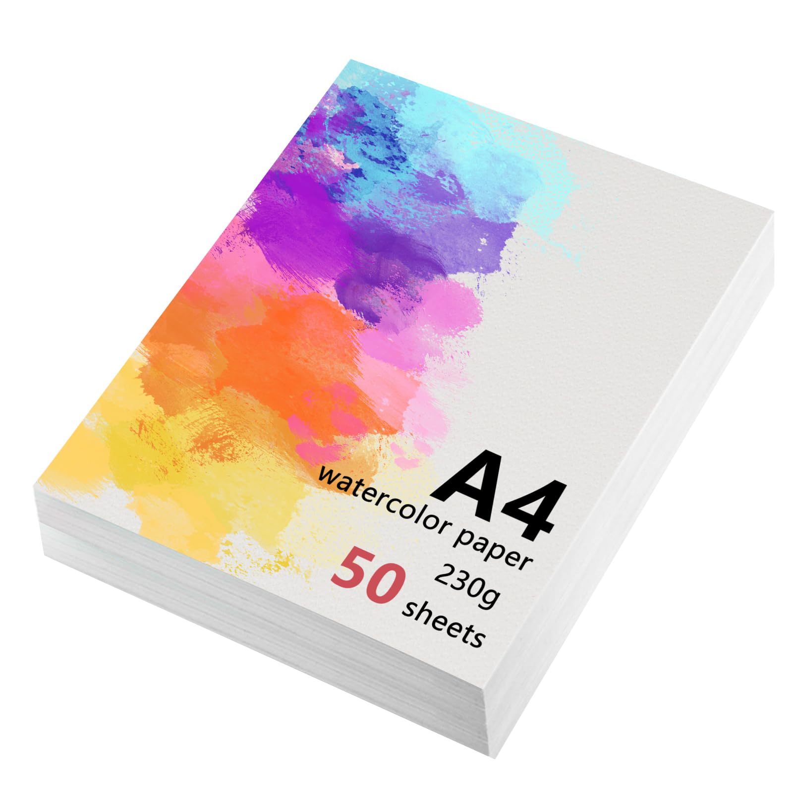 50 hojas de papel de acuarela A4 230 g, bloc de dibujo DIN A4, papel de acuarela, papel acuarela para acuarela, gouache, acrílico, dibujo, obras de arte DIY