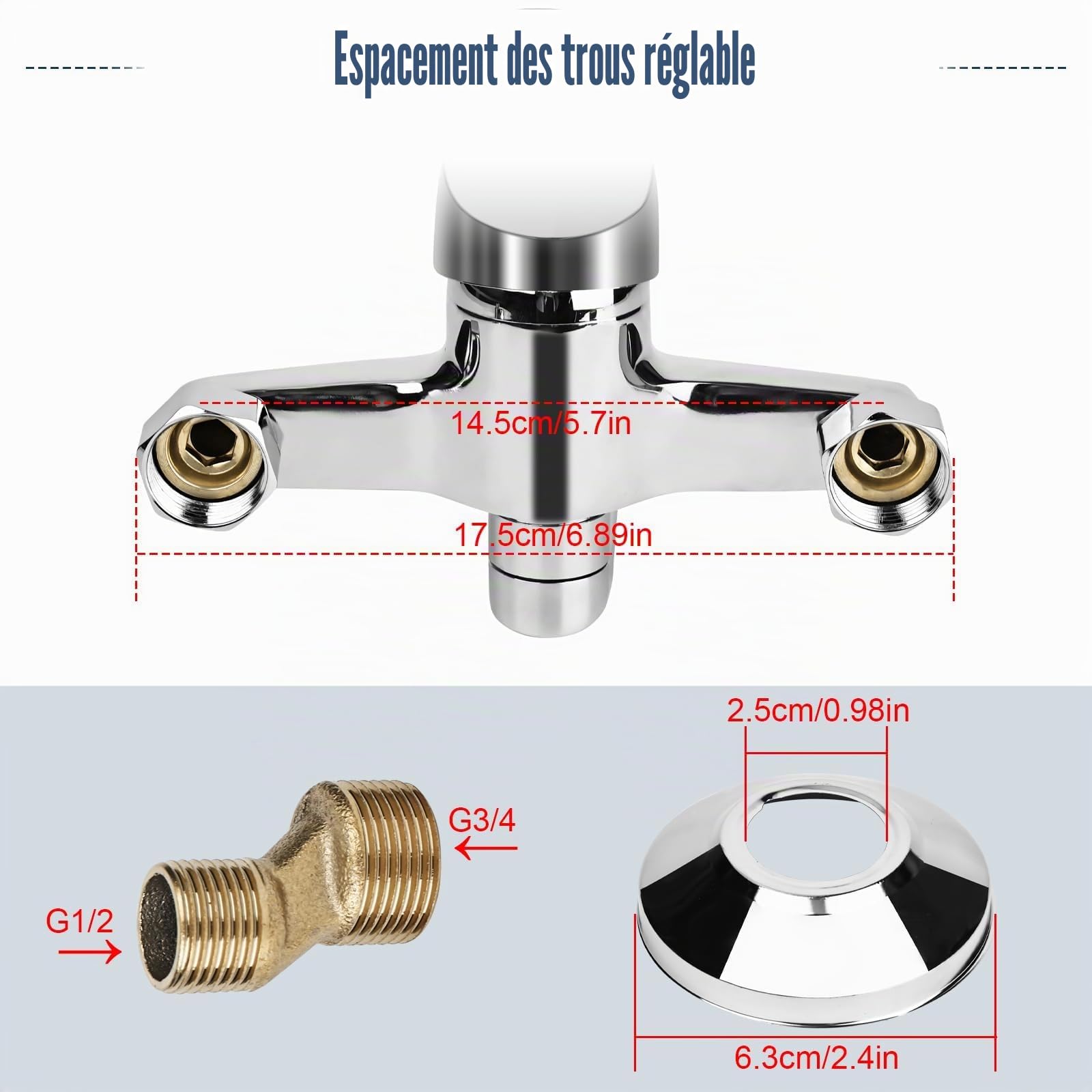 Mitigeur monocommande froid et chaud - Robinet de cuisine rotatif à 360° - Mural - Bras pivotant 24 cm - Chromé