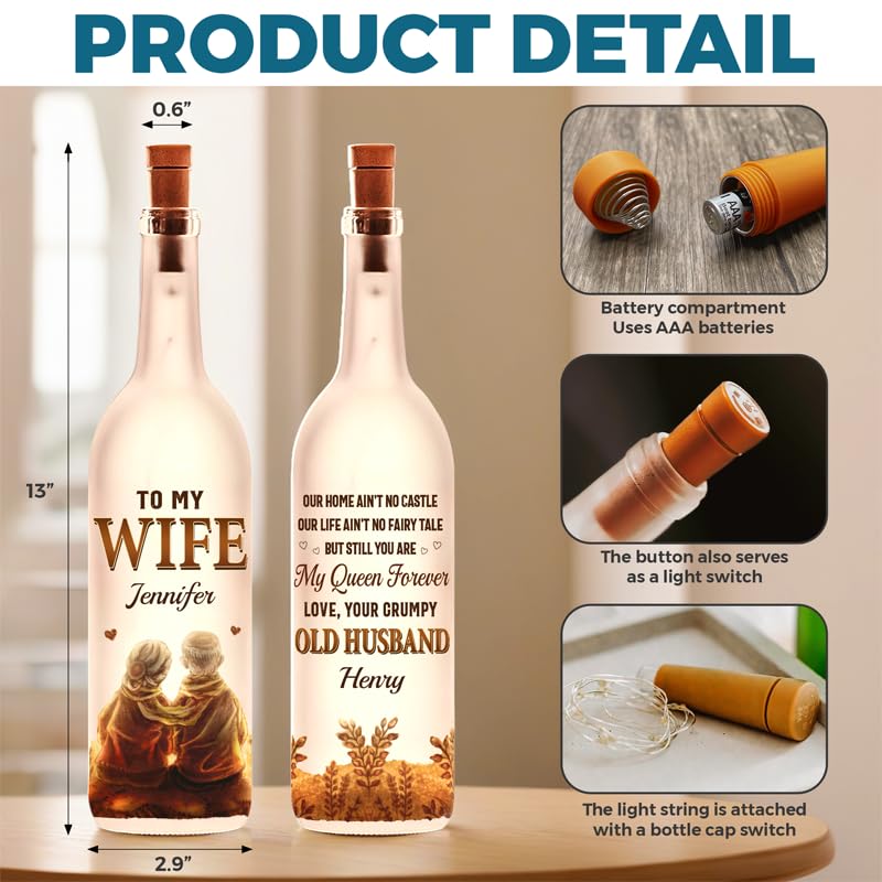 Image of Pawfect House Custom Bottle Lamp, Personalized Anniversary Wedding Gifts for Husband and Wife, Him and Her, Forever Means Growing Old Hand in Hand, Wife Birthday Gift Ideas, Led Lights for Home Decor