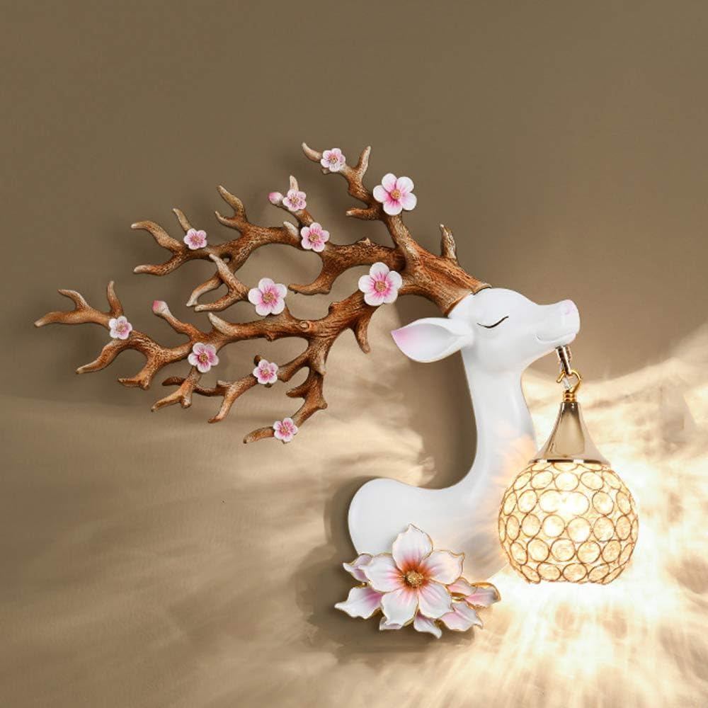 VDOQTLJT Wall Sconces Nordic Deer Antler with Cryal Lampshade Sika Dection Light Vintage YLE Re Sconce Home Room(3)