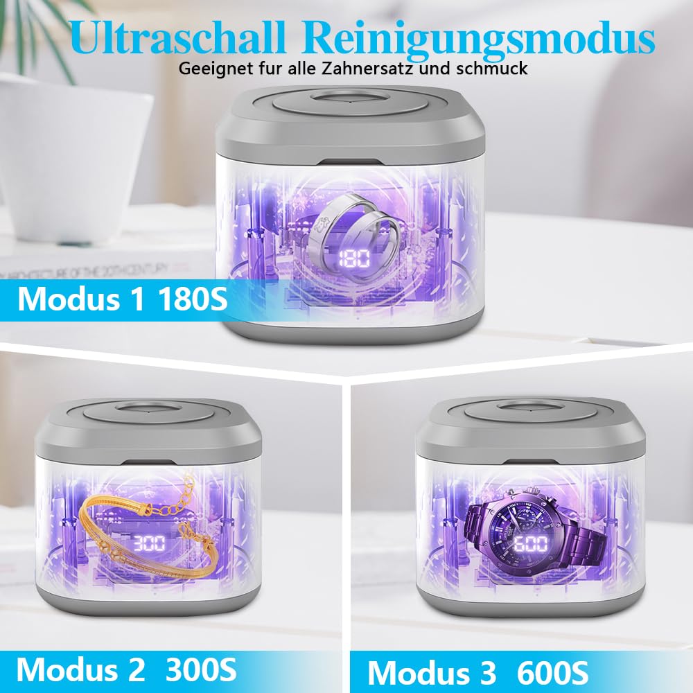 Dispositivo per la pulizia ad ultrasuoni, 50000 Hz, con 6 luci UV e 4 modalità, 340 ml, pulitore ad ultrasuoni, per protesi, per la pulizia a ultrasuoni, per la pulizia a ultrasuoni, per la testa