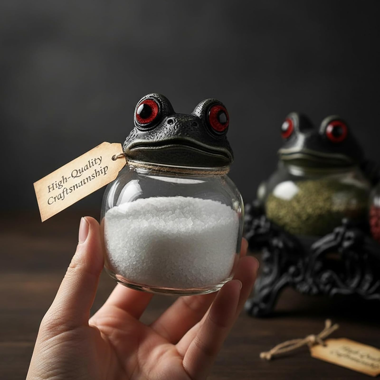 Witchy Frog Apotheker-Gewürzgläser, Vintage-Glas-Vorratsdosen mit Froschdeckel, für Gewürze, Kräuter, Tee, Badesalz und Heimdekoration (2)