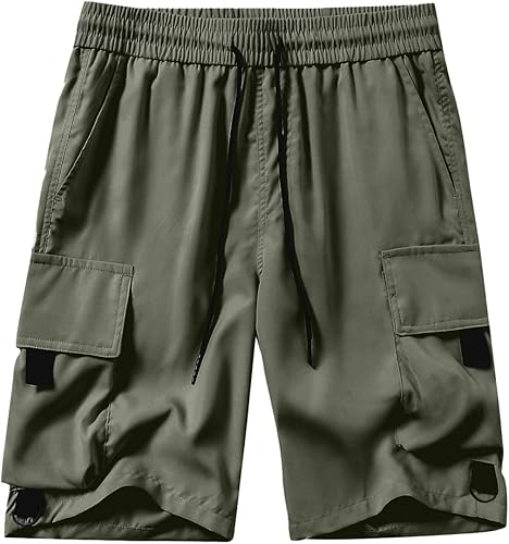 Miniatura 6 de JMIERR Pantalones cortos de carga casuales para hombre, con cordón elástico, cintura elástica, pantalones cortos de verano para playa, trabajo con 4