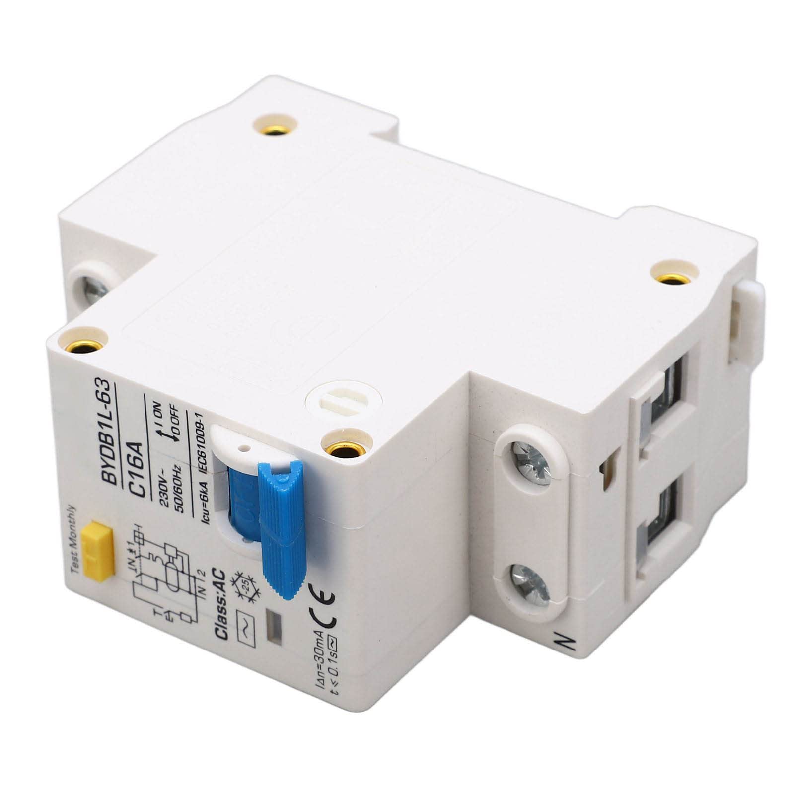 Yosoo Health Gear DIN Rail Circuit Breaker, 1P+N AC 16A, Earth Leakage Switch - Image 2