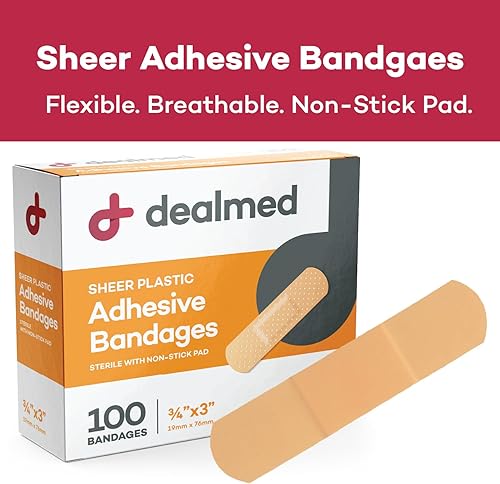 Miniatura 3 de Dealmed Vendas adhesivas flexibles de plástico transparente  100 unidades (paquete de 3) vendas con almohadilla antiadherente, sin látex, kit de