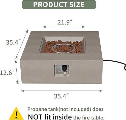 Miniatura 2 de COSIEST Mesa de centro para fogata de propano para exteriores con base cuadrada de piedra sintética de 35 pulgadas, quemador de acero inoxidable de