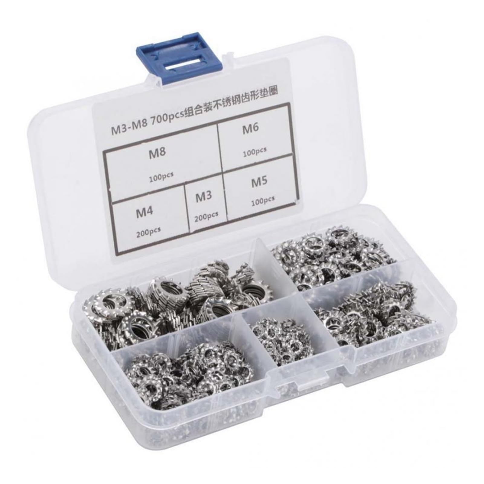 SSIMOO 700 Stück M3/M4/M5/M6/M8 Kombinationsbox Edelstahl 304 Außenverzahnte Sterndichtung Fächerscheiben-Sortiment kindly