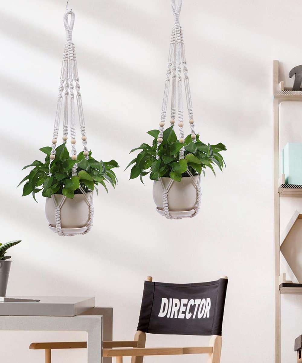 Pack 2 Perchas Macramé 150cm - Colgadores De Plantas Con Borlas, Cuerda De Algodón, Para Interior Y Exterior