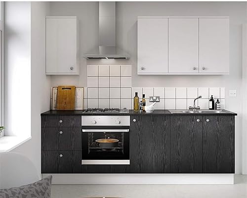 Miniatura 5 de Papel tapiz de madera negro para despegar y pegar, película autoadhesiva decorativa de madera negra, papel tapiz de vinilo extraíble para encimera,