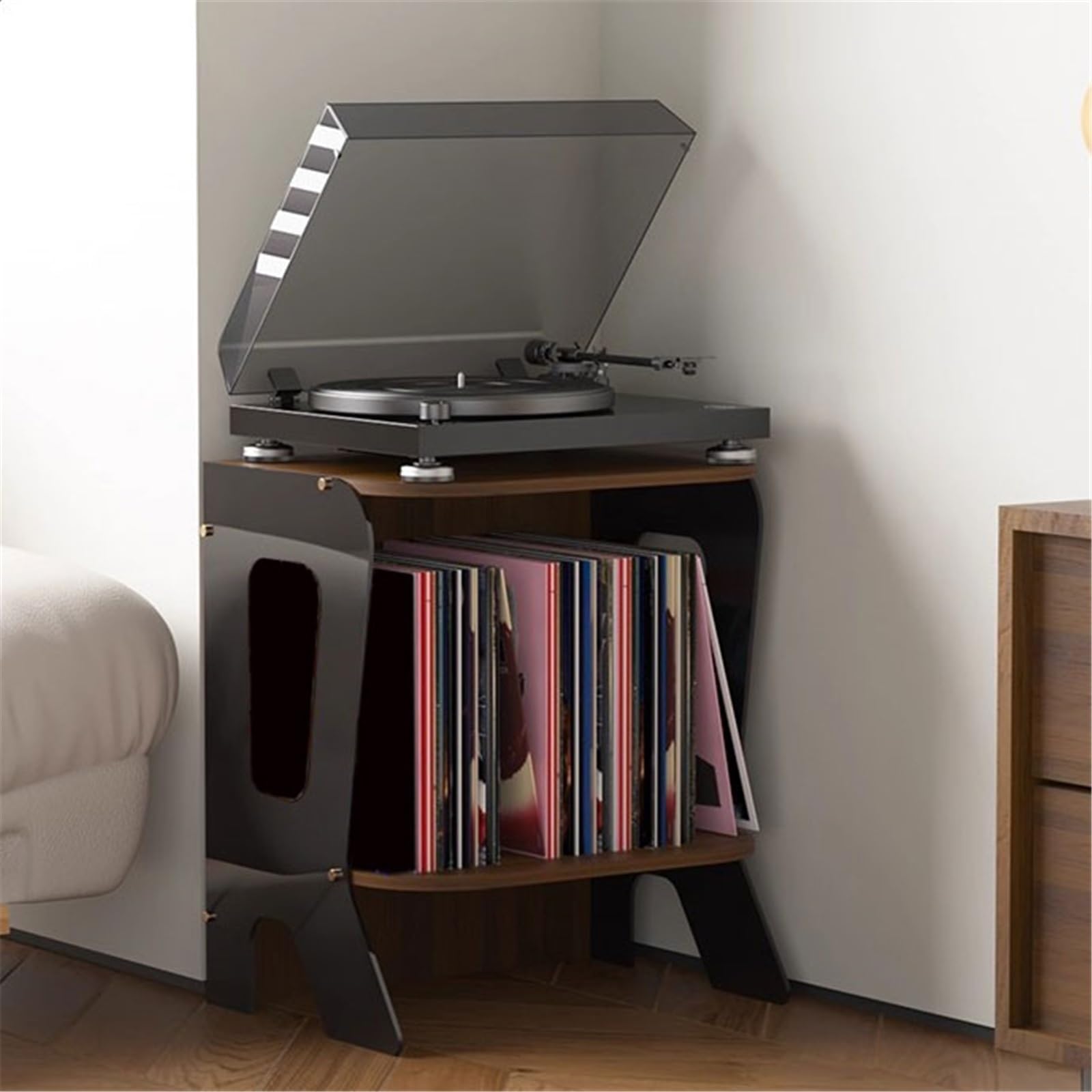 Rack per dischi Ora in riproduzione Porta dischi in vinile Espositore for album da pavimento in legno