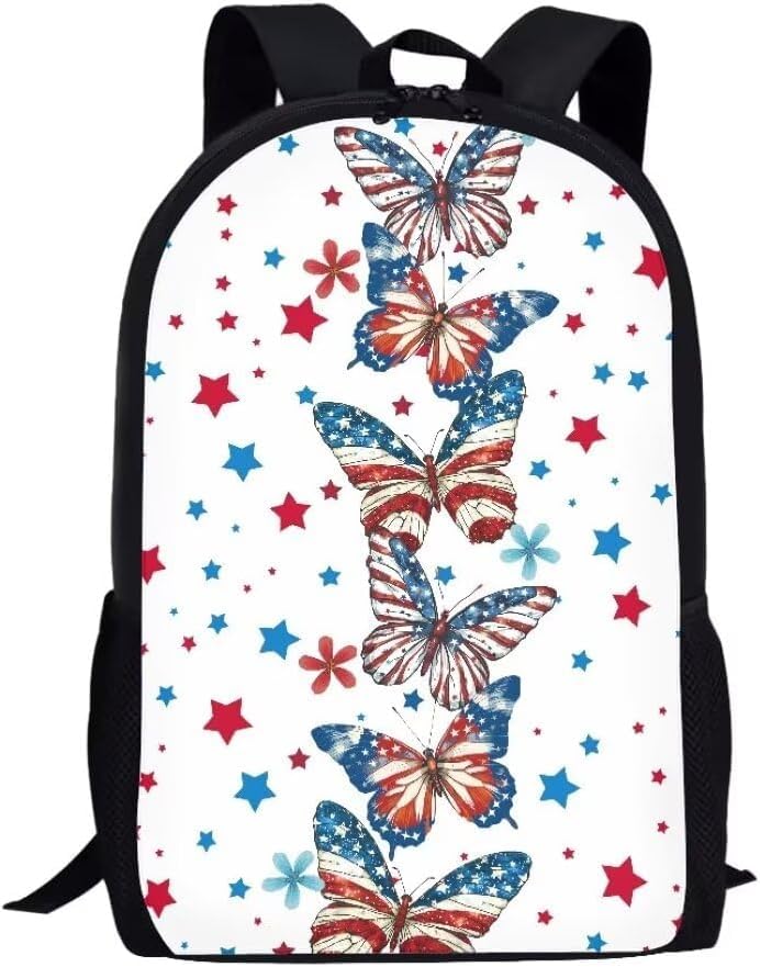 Travel Backpack Flag Butterfly, Cute 17in Lightweight Casual Daypack for Business Men Women