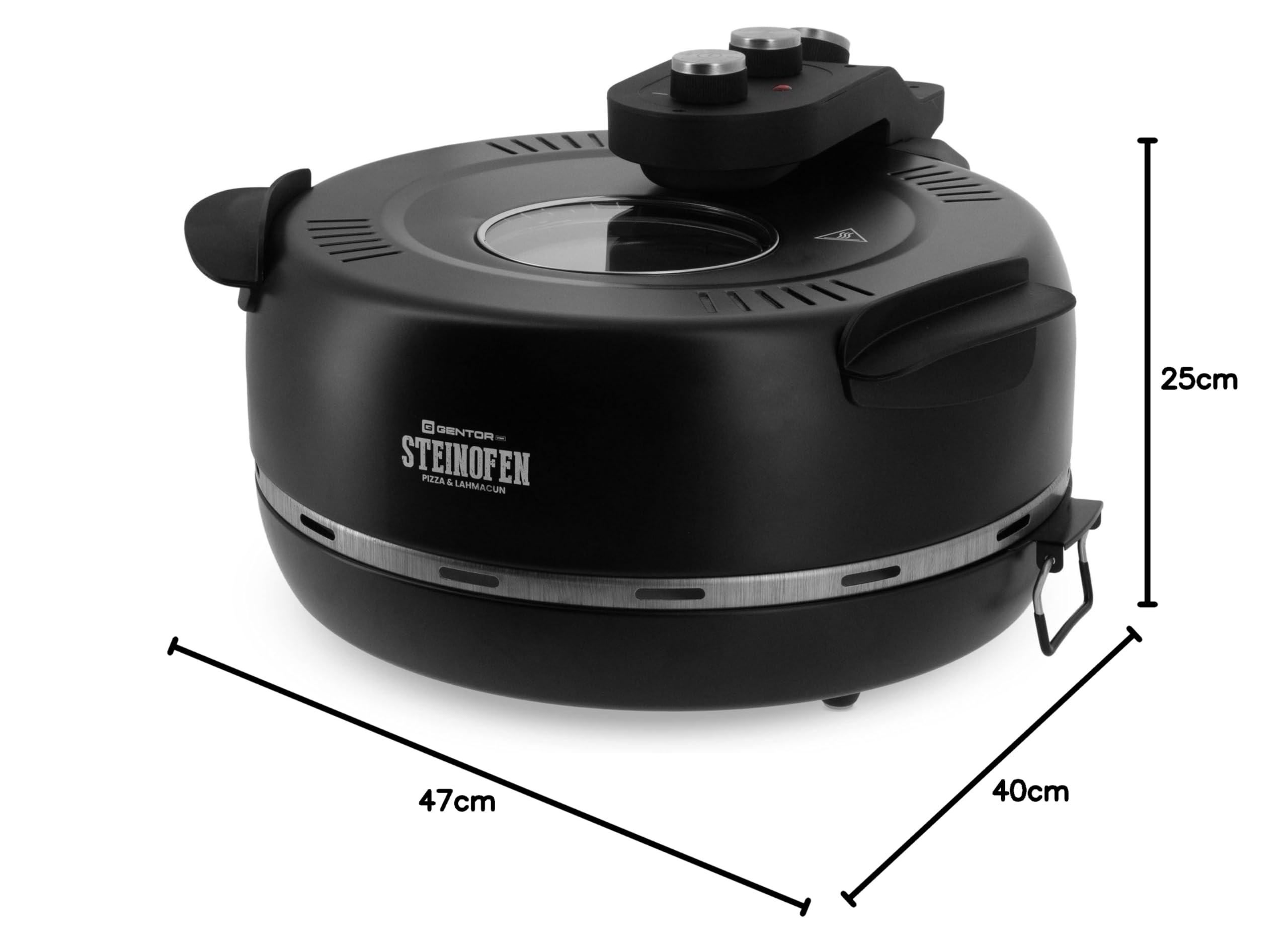 Pizzaofen elektrisch mit Pizzastein & Sichtfenster – 1600 Watt, bis 400 °C – Pizza Maker Ofen für Zuhause & Outdoor – Mini Backofen mit Ober- und Unterhitze – Pizzamaker Elektro mit Zubehör