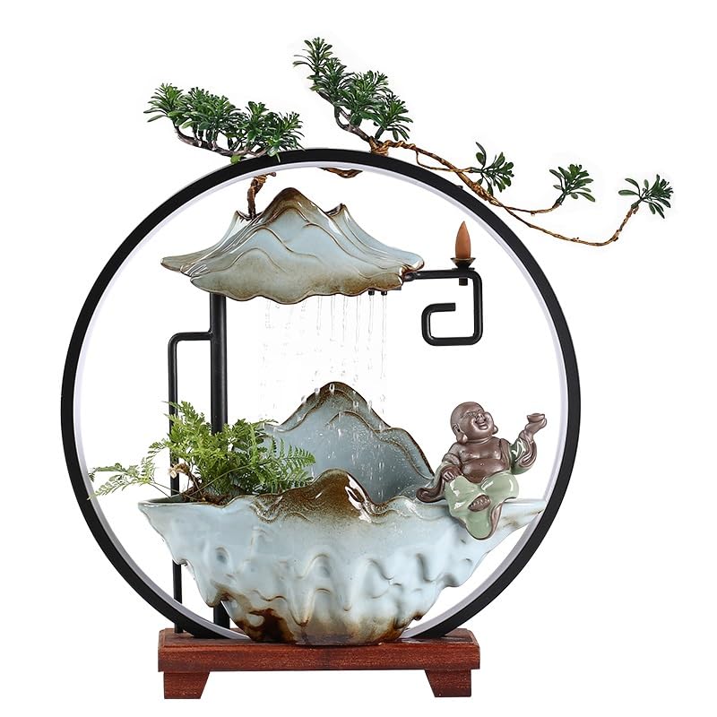 SAMCIOI Fuente de Cascada de Mesa Fuente de sobremesa Fuente de Agua circulante Creativa for Sala de Estar Fuente de Paisaje Humidificador Oficina Muebles for el hogar Fuentes de Agua de Interior