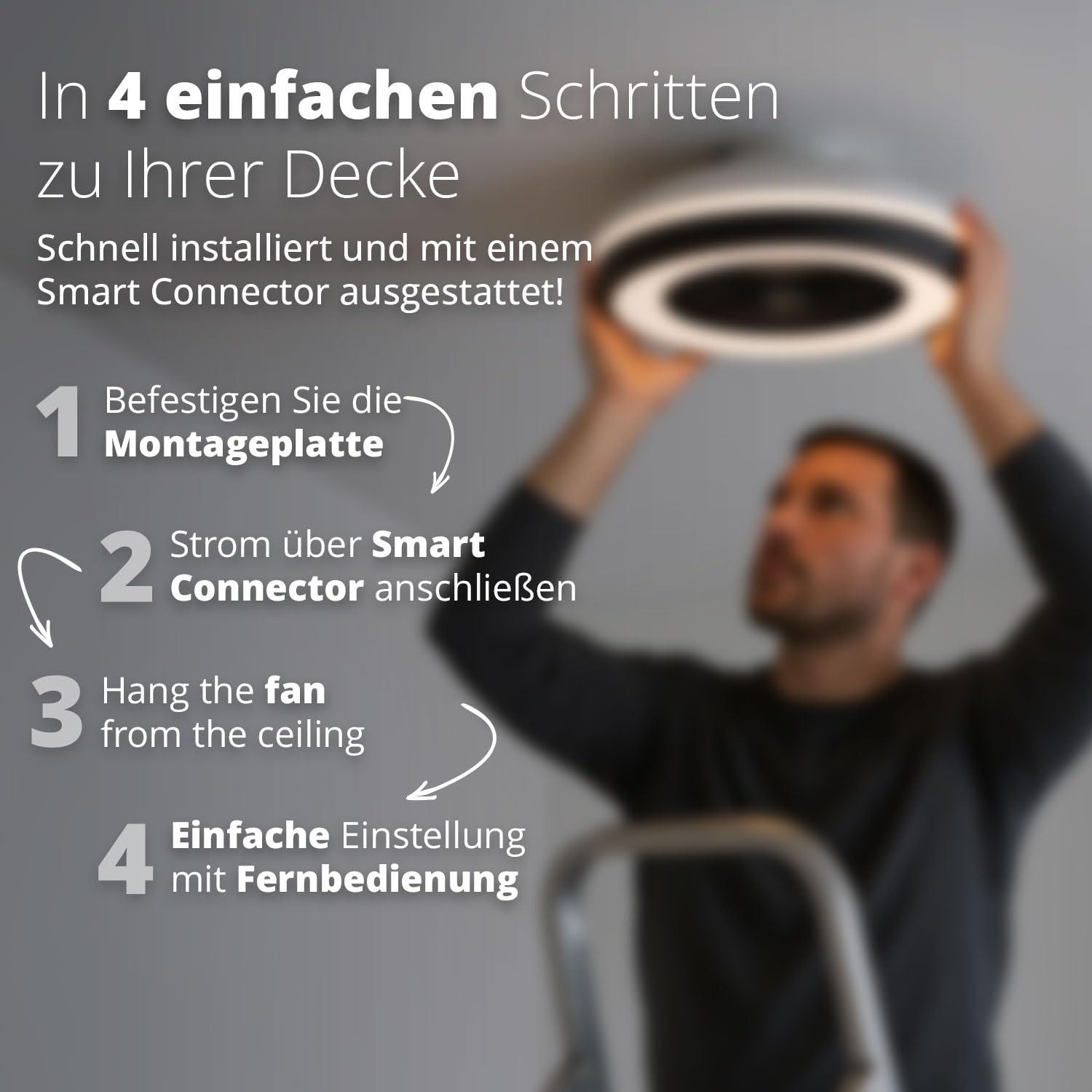FLINQ LumiFan Deckenventilator mit Beleuchtung - Deckenlampe | Ventilator fürs Schlafzimmer - Leise - LED Licht - Steuerbar per Fernbedienung