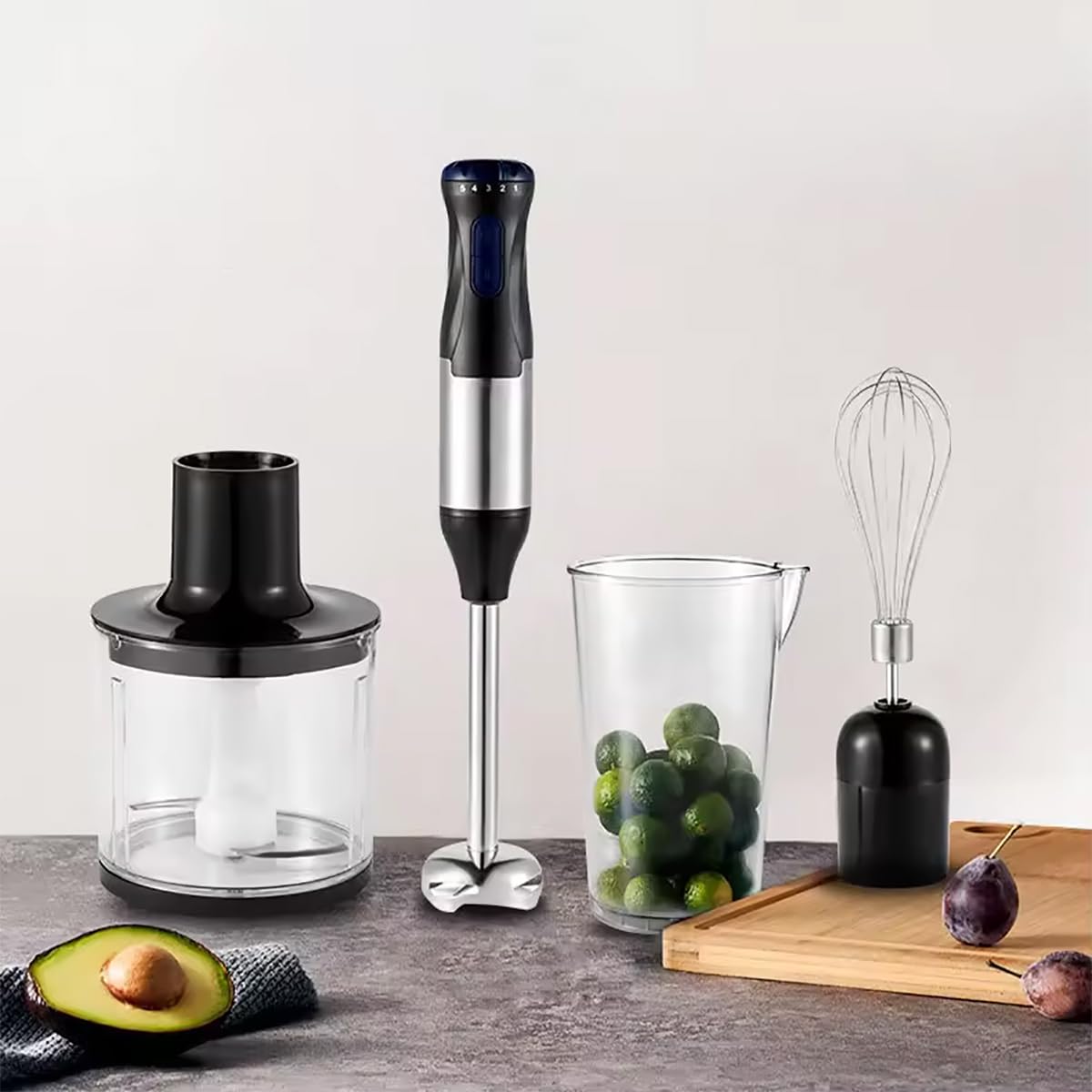 Espumador de leche, batidora de inmersión de mano, potente batidora de mano de 1000 W, ajuste de velocidad de 5 velocidades, batidor inteligente de acero inoxidable con batidores de huevos y