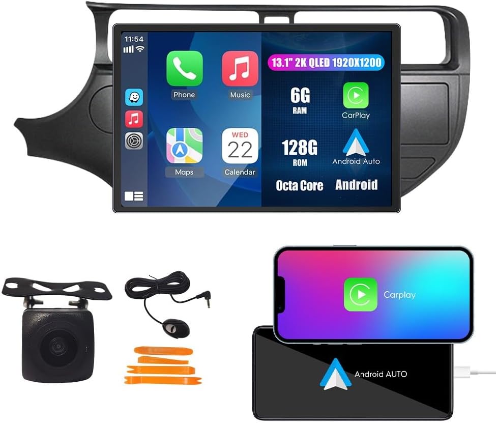 Car CarPlay Android Auto Navigation Stereo GPS Radio Reverse Camera Display 13.1" QLED Touchscreen Headunit Tablet Pad Media Player for Kia Rio 2011-2014 LHD, if Applicable Octa Core 6G+128G