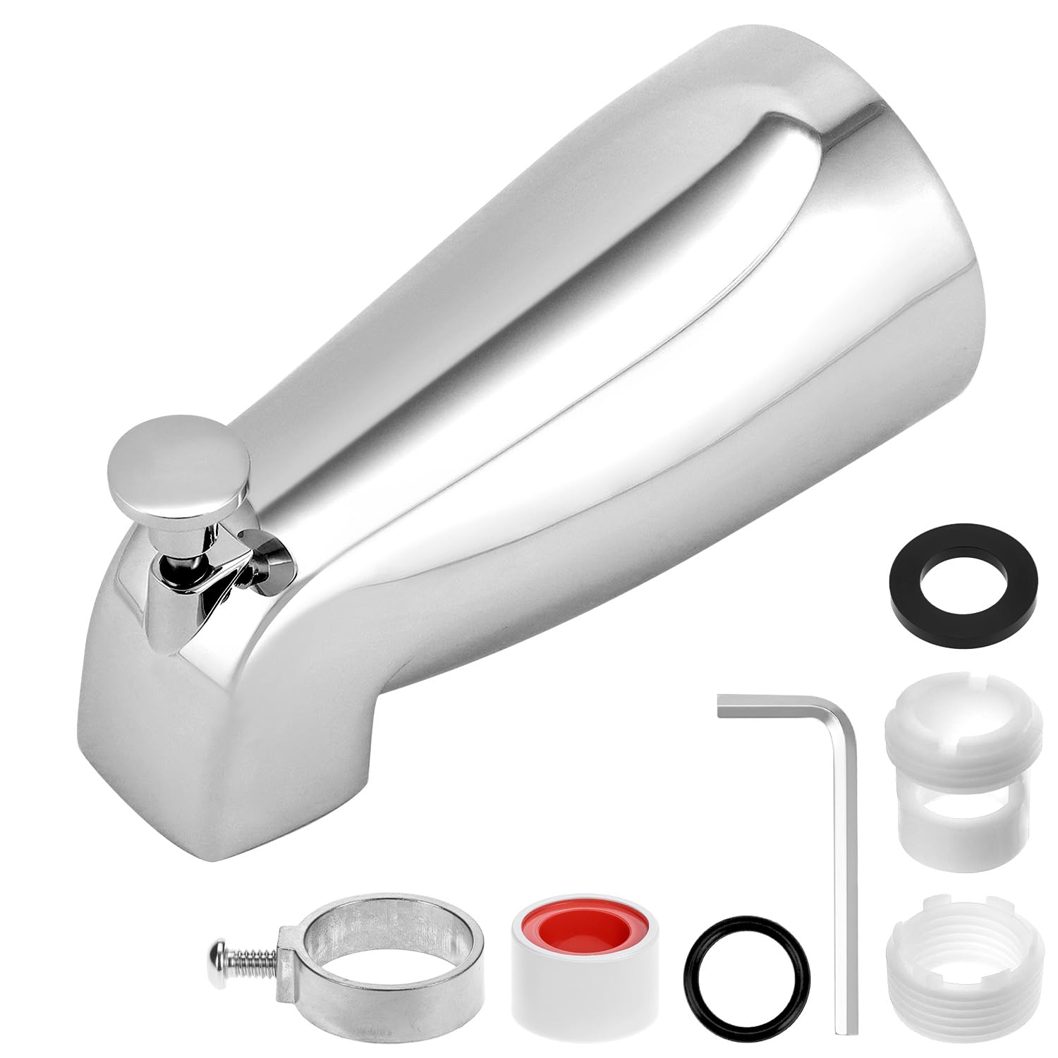 Bec de baignoire universel QWORK avec inverseur chromé pour raccords de 1/2 et 3/4 pouce