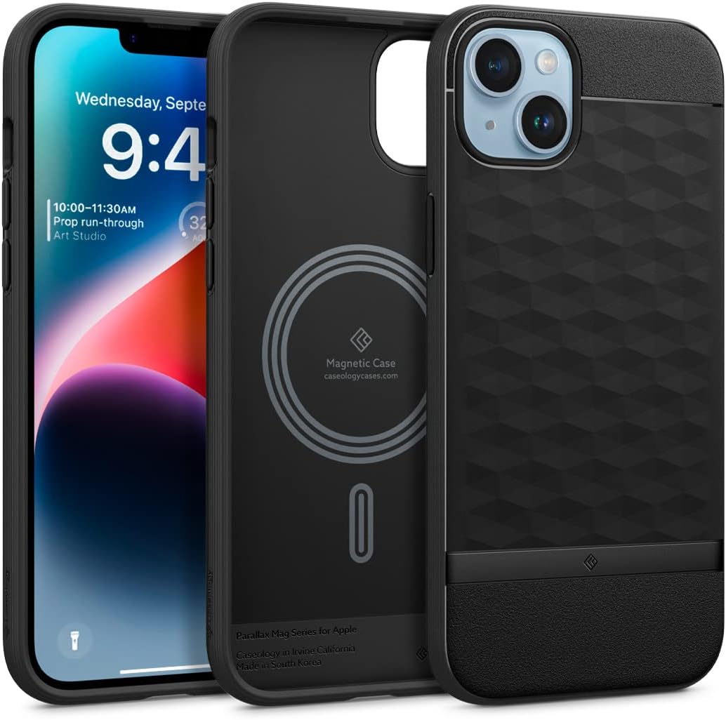 CASEOLOGY by Spigen Parallax Mag Back Cover Case Compatible with iPhone 14 (TPU and Polycarbonate|Matte Black)