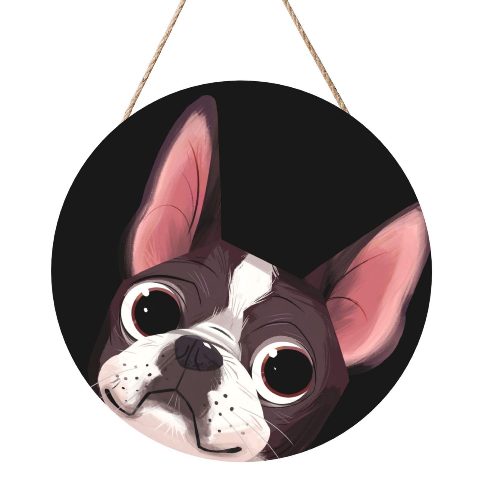 InOmak Boston Terrier Nature, Round Wood Panel Painting 12 in, Wall Hanging Painting For Home