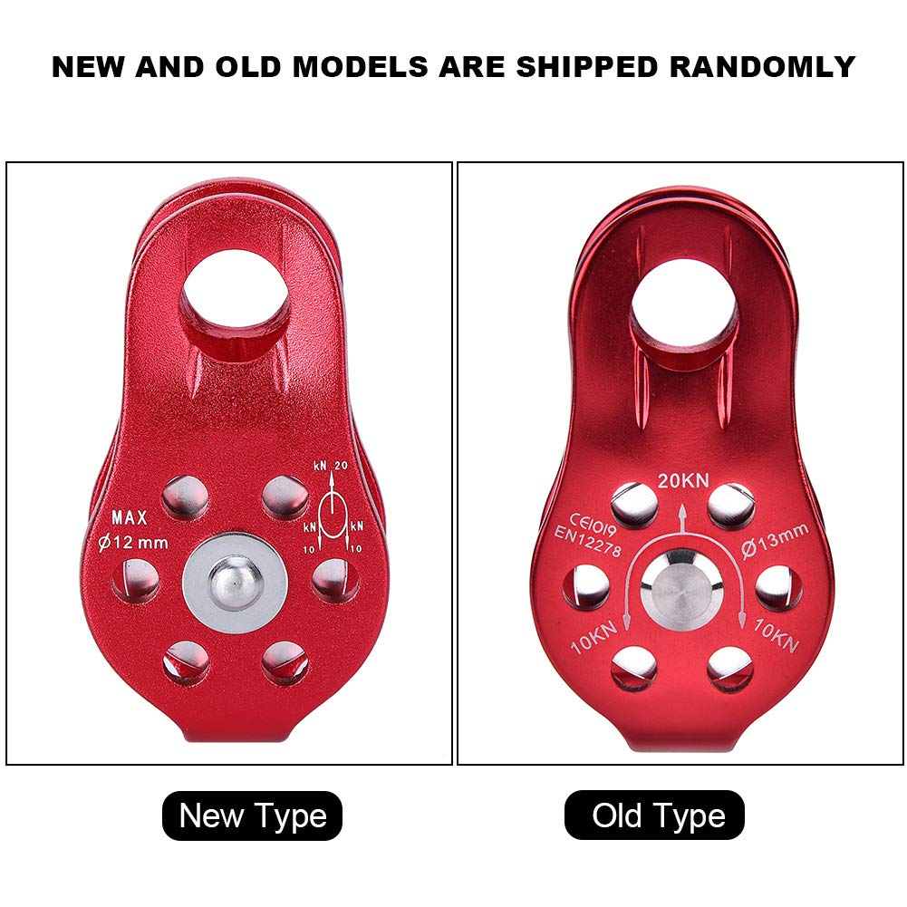 equlup Single Rope Pulley, Climb Aluminum Rescue Pulley Block 8.2x4.4cm/3.23x1.73in Climbing Safety Equipment Accessory for Climbing (Red)