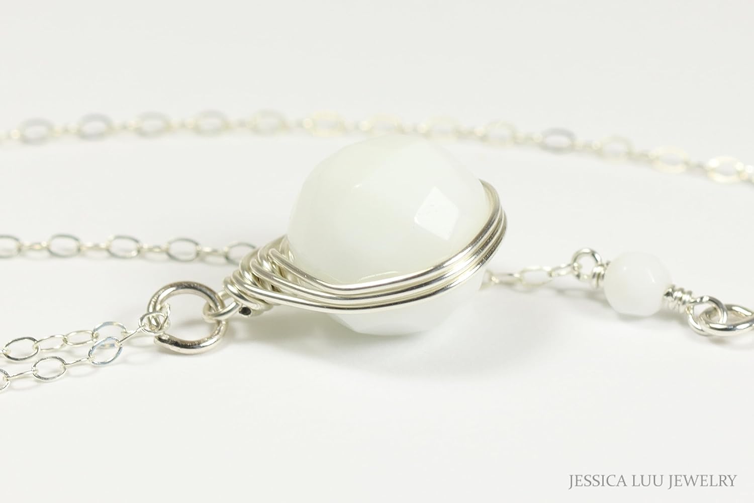 Jessica Luu Jewelry Handmade White Alabaster Gemstone Necklace Sterling Silver or Gold Filled
