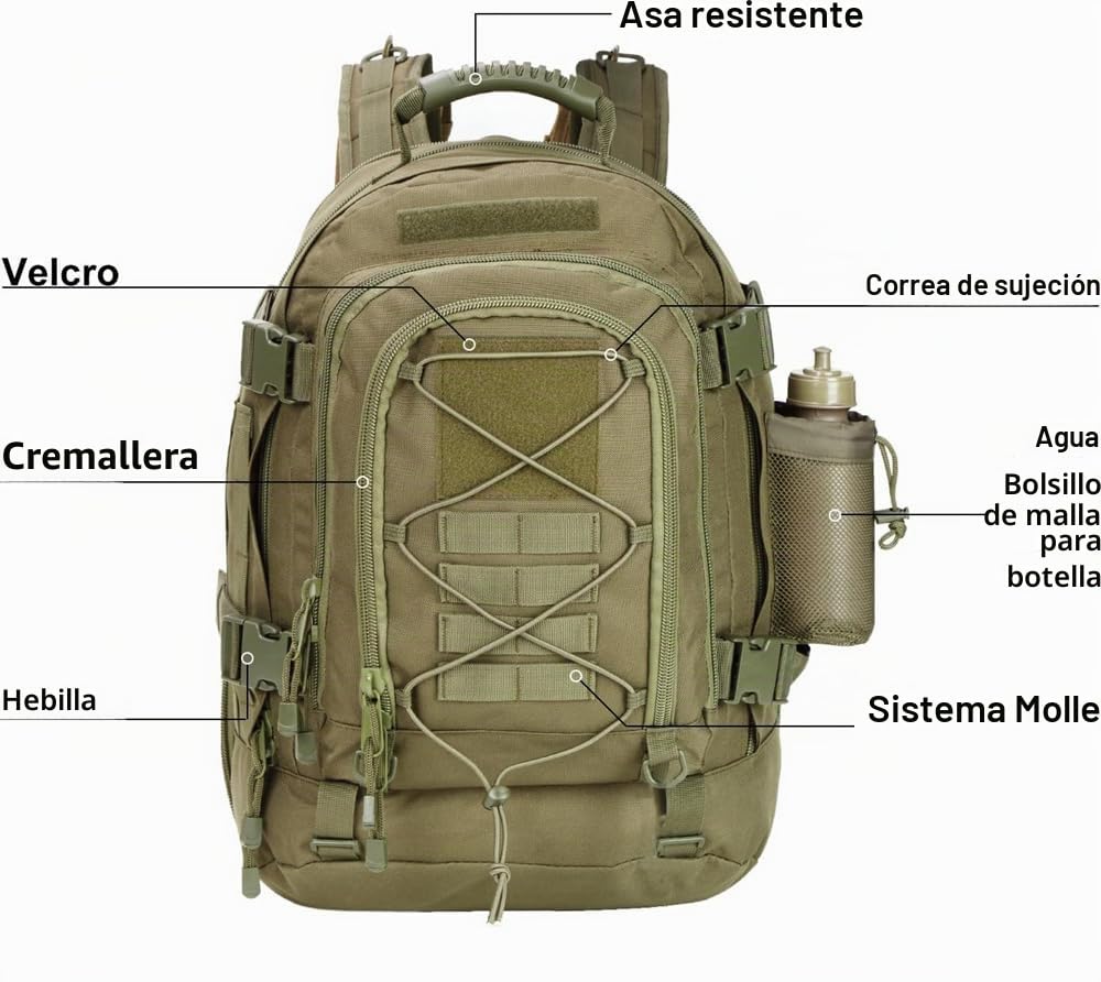 Mochila táctica militar grande de 60 L, impermeable, para 3 días, para senderismo, caza, camping