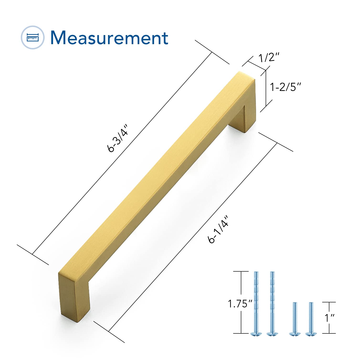 Ravinte 10 Pack Square Cabinet Pulls 6-1/4 Inch Brushed Brass Kitchen Cabinet Handles Gold Kitchen Hardware for Cabinet Gold Drawer Pulls Drawer Handles Come with Screwdriver