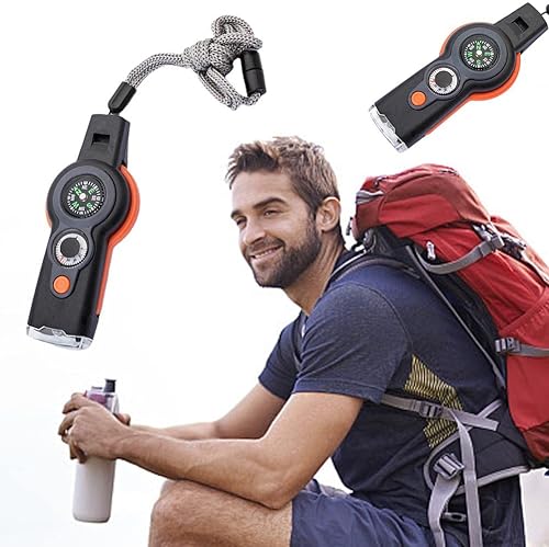 Miniatura 7 de Silbato de supervivencia de emergencia 7 en 1, silbato de seguridad de emergencia con cordón, multiherramienta de supervivencia 7 en 1,