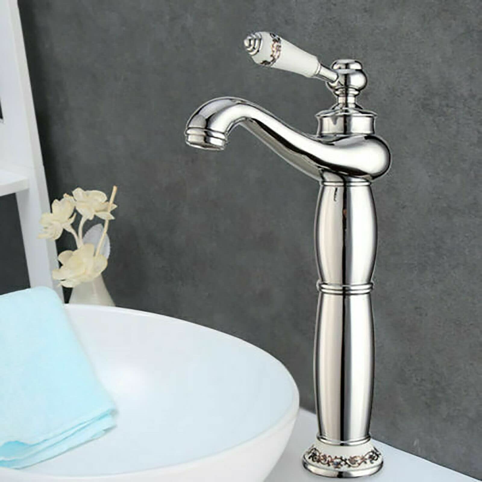 Grifo de cocina (30 cm, latón, instalación de baño para lavabo, 1 mango), color plateado