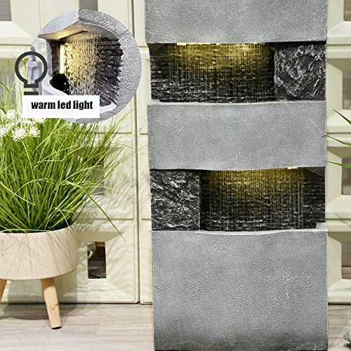 SERBILHOME Water Fountain Outdoor 40" Tall Large Rainfall Fountain Outdoor 4 Tiers with Lights Modern Outdoor Water Fountains Plant Holder Design Patios, Decks, Gardens Outdoor Spaces Homes, Offices