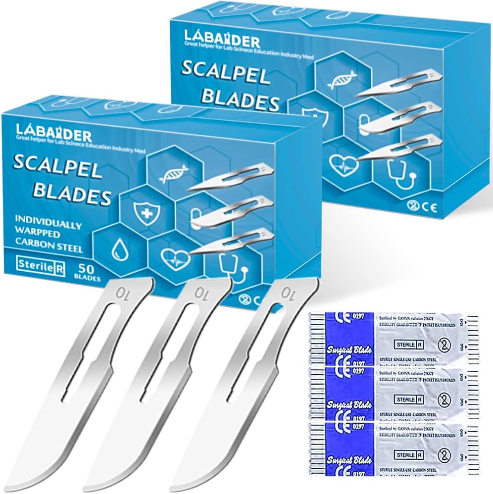 Surgical Grade Blades #10 100pcs Sterile Scalpel Blades Individually Wrapped, with Storage Case, for Biology Lab Anatomy, Practicing Cutting, Medical Student, Sculpting, Repairing (#10, 100)