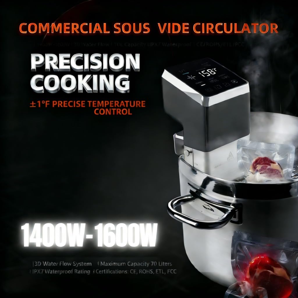 Commercial Sous Vide Precision Cooker 1400W | Fast-Heating Immersion Circulator | Thermal Sous Vide Machine with Accurate Temperature & Timer | IPX7 Waterproof | Quiet | For Restaurants & Home Kitchen
