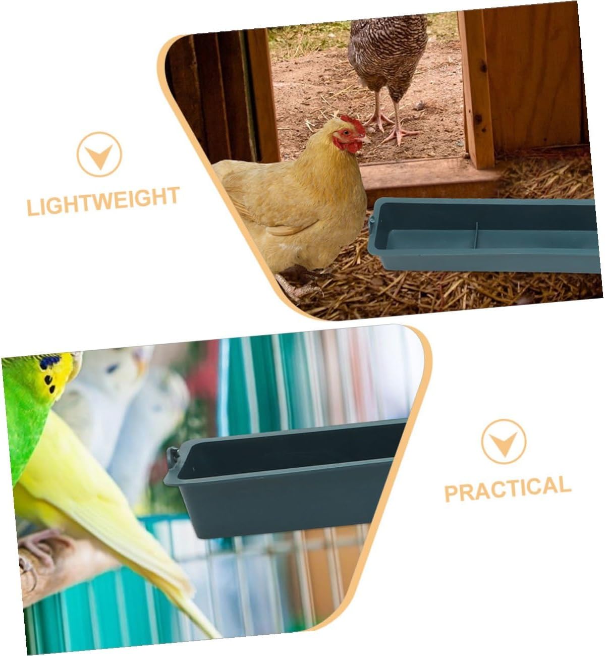 Lurrose 2pcs Plastic Bird Feeder Basket with 3 Compartments Hanging Cage Chicken Food Dispenser Anti-Spill Trough for Parakeet, Pigeon, Duck Feeding in Poultry Cages